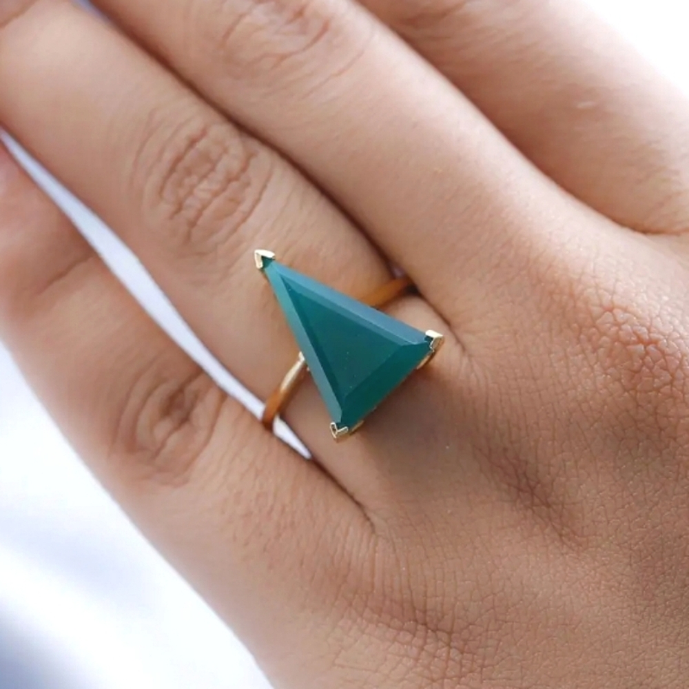 7.00ctw Verde Onyx Solitaire Ring In Vermeil YG Over Sterling Silver - Picture 4 of 7